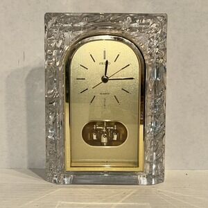 Seiko Glass Gold Quartz Desk Clock Pendulum (Clock‎ Works, Bells Don't)